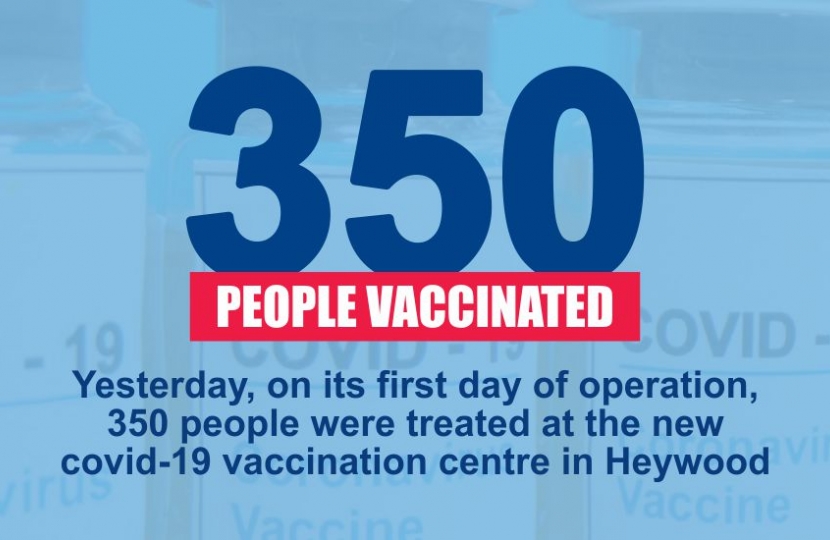 350 People vaccinated on first day at new Heywood Centre