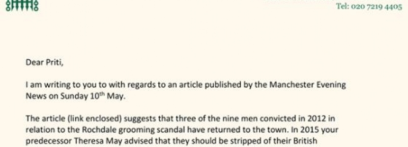 Letter to Home Secretary re Deportation of Rochdale Grooming Gang Members