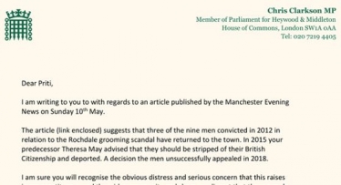 Letter to Home Secretary re Deportation of Rochdale Grooming Gang Members